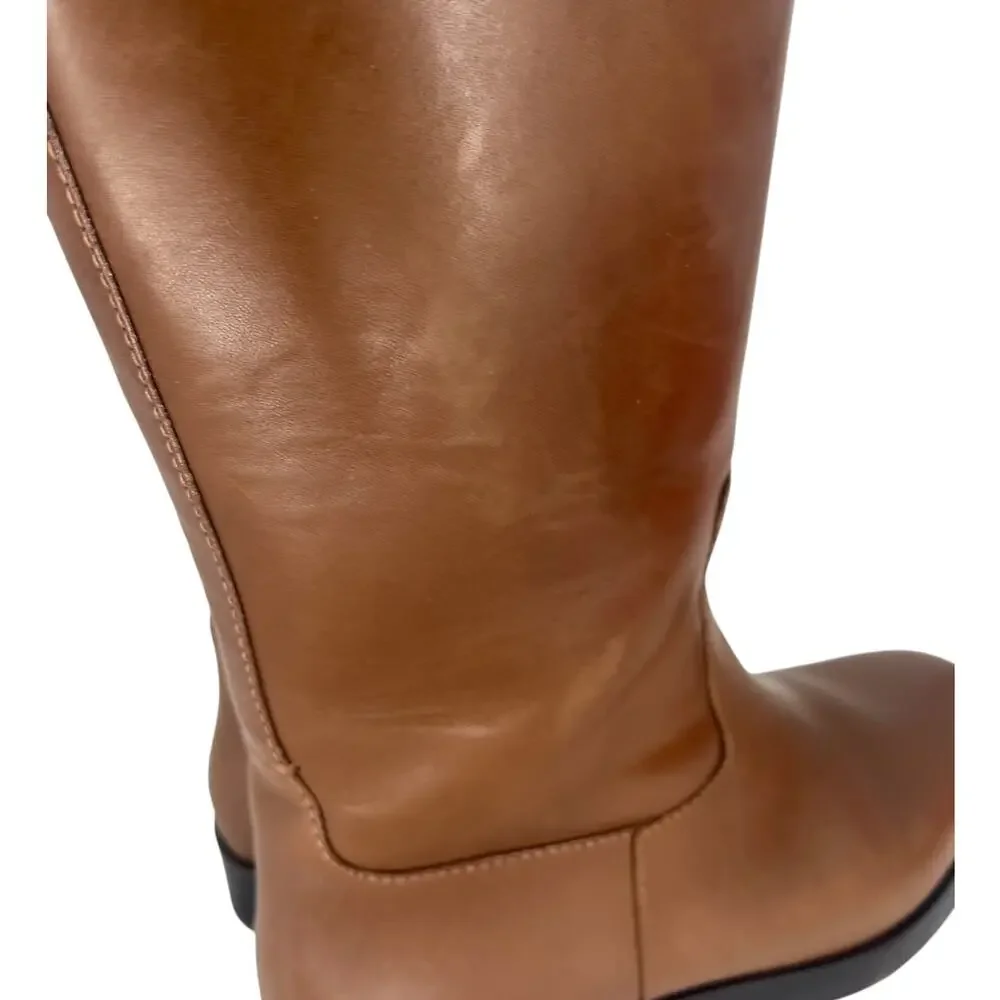 Tory Burch Riding‎ Logo Embossed Leather Knee High Boots Brown 10.5